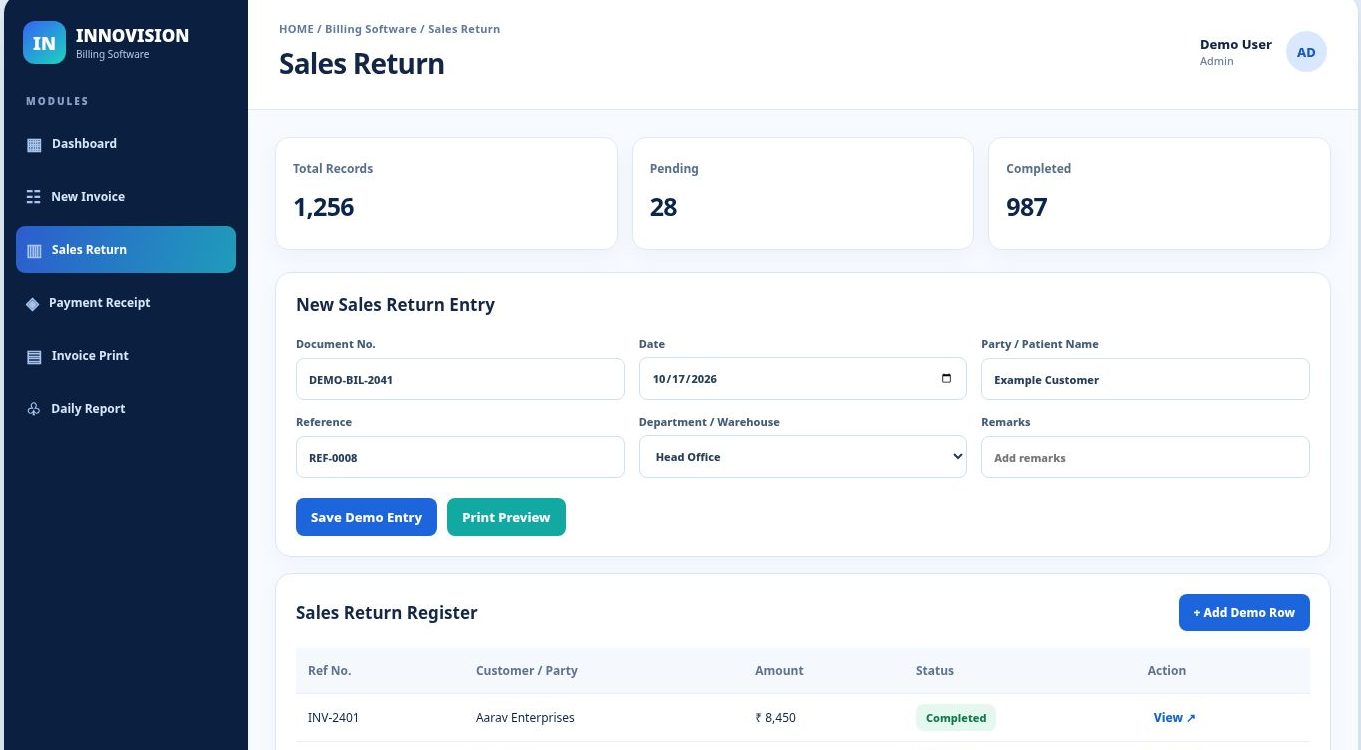Billing Software dashboard