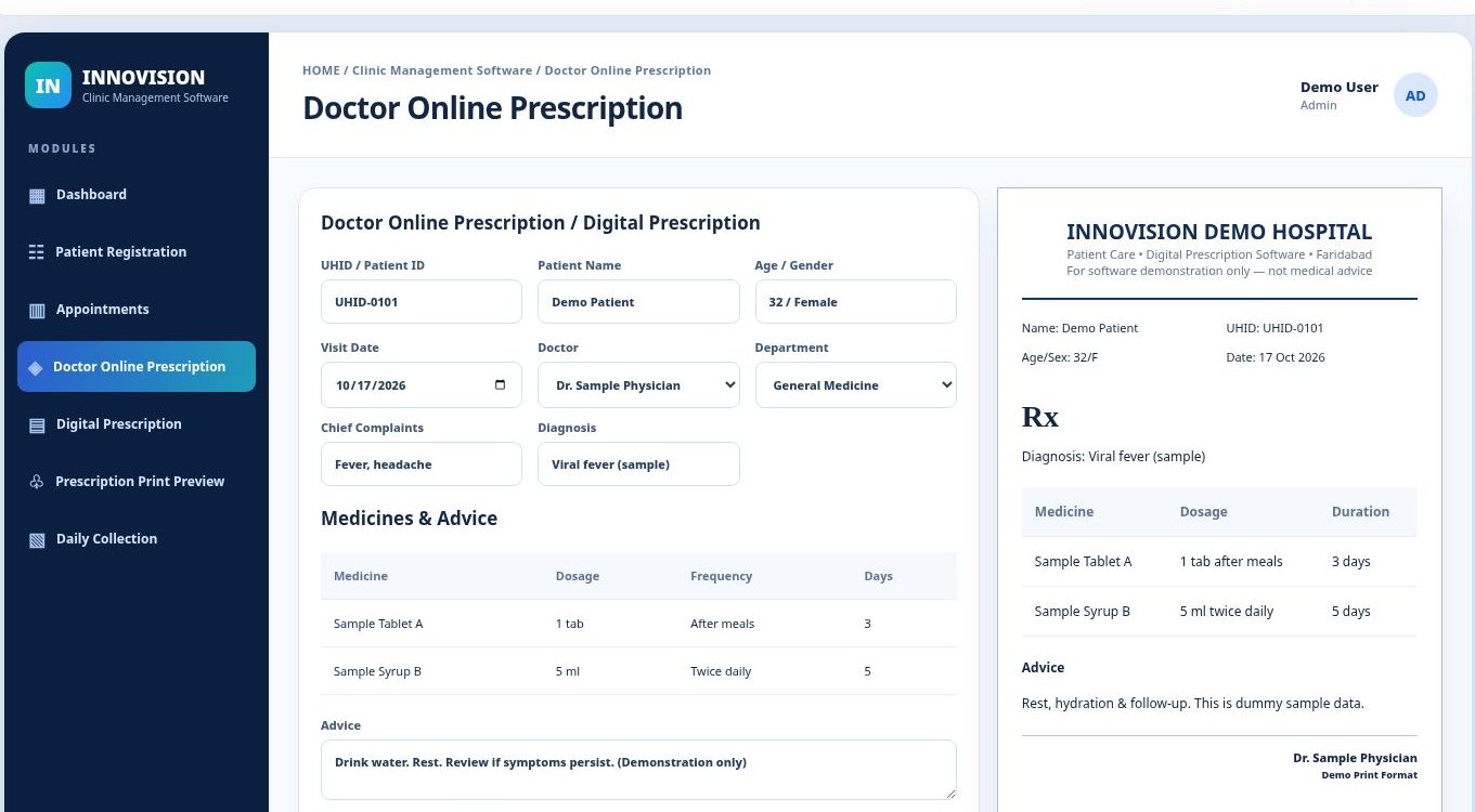 Clinic Management Software dashboard