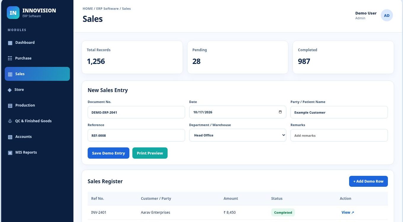 ERP Software dashboard