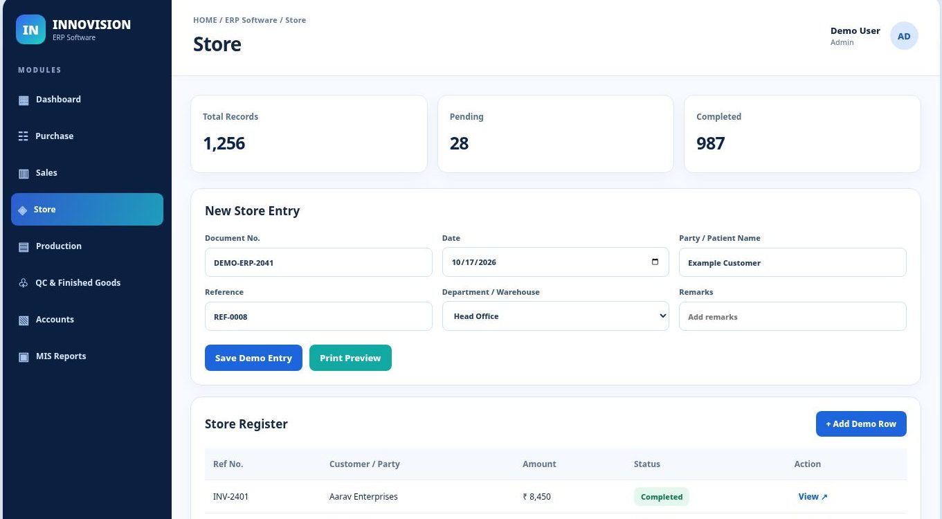 ERP Software dashboard
