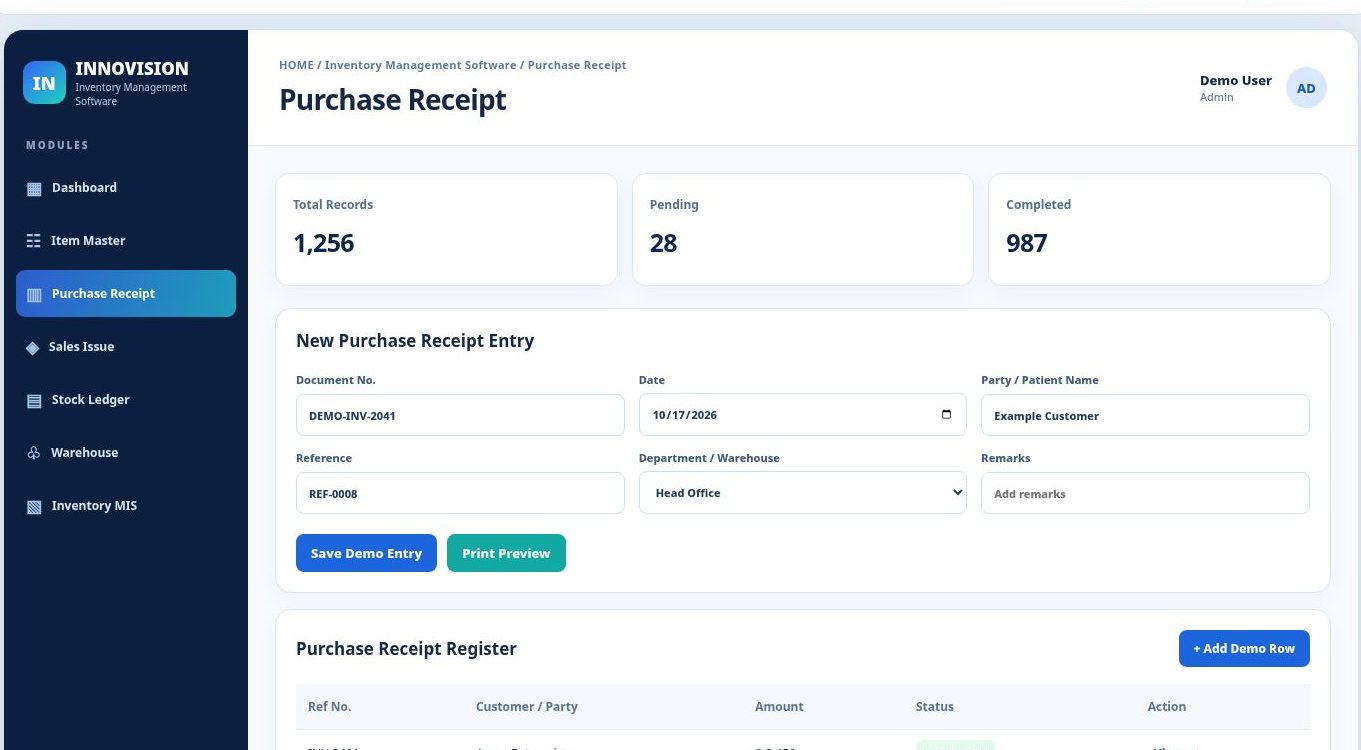 Inventory Management Software dashboard