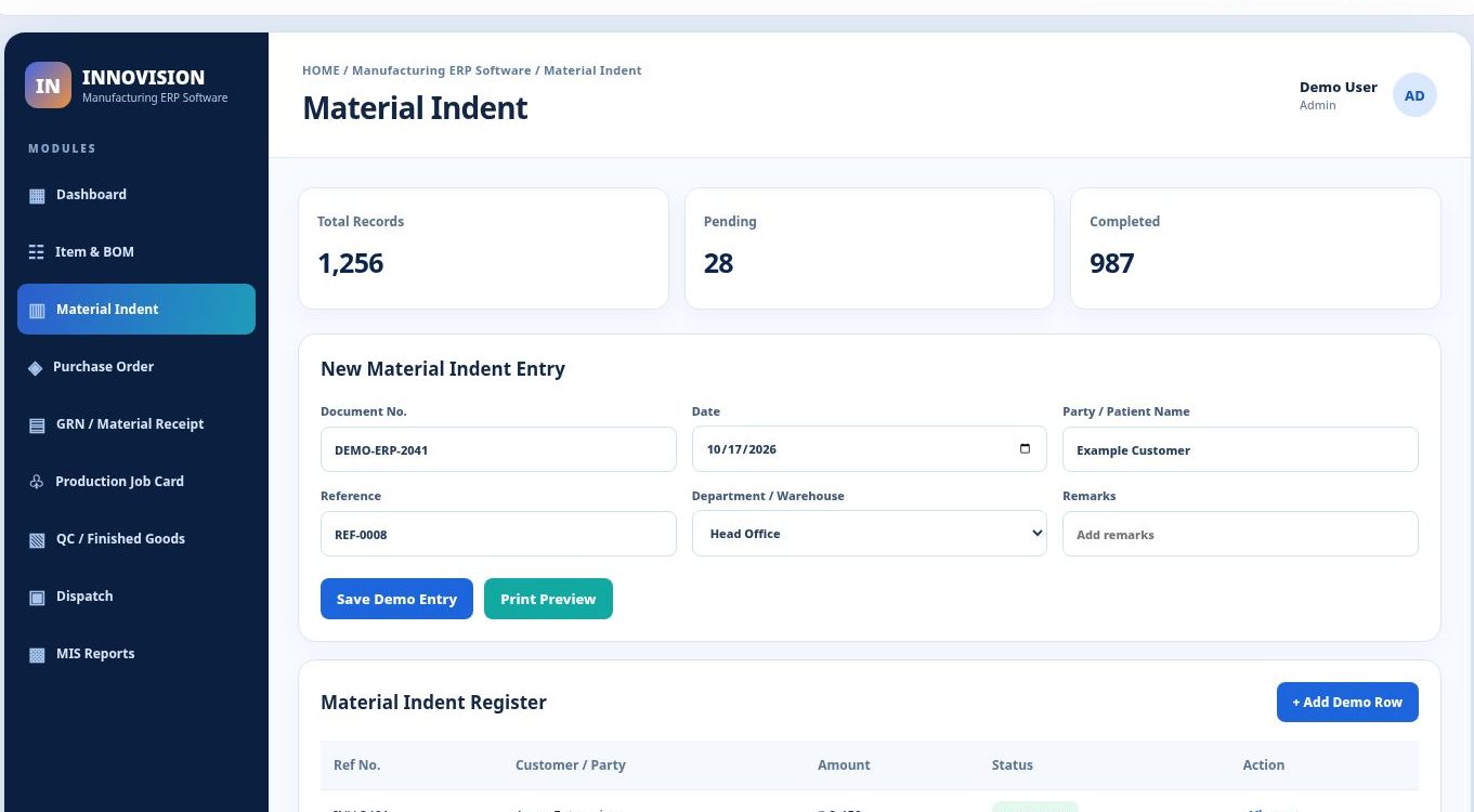 Manufacturing ERP Software dashboard