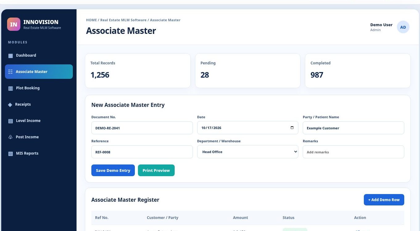 Real Estate MLM Software dashboard