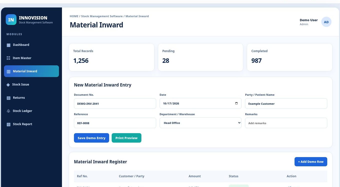 Stock Management Software dashboard