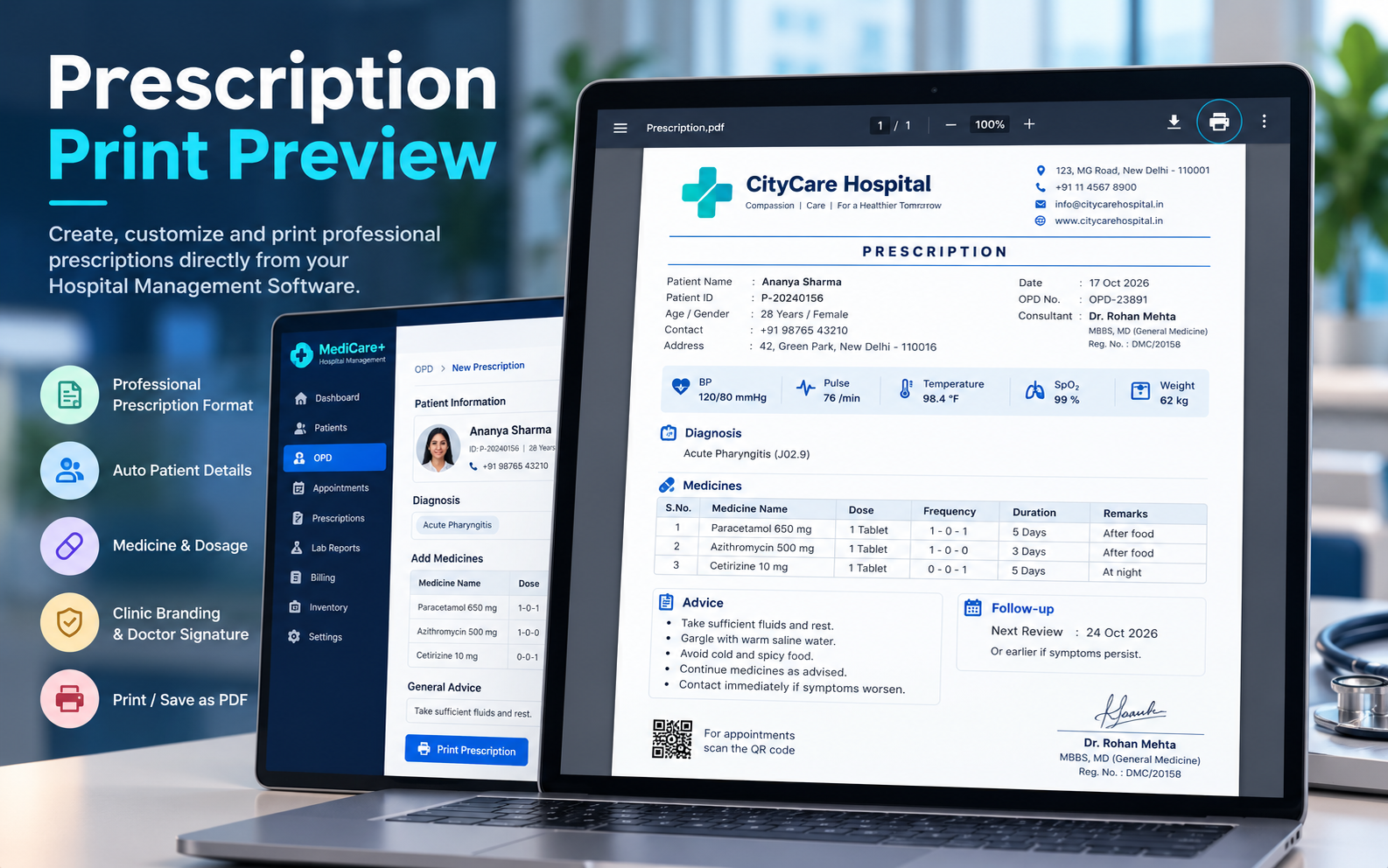 Doctor online prescription and prescription print preview software banner