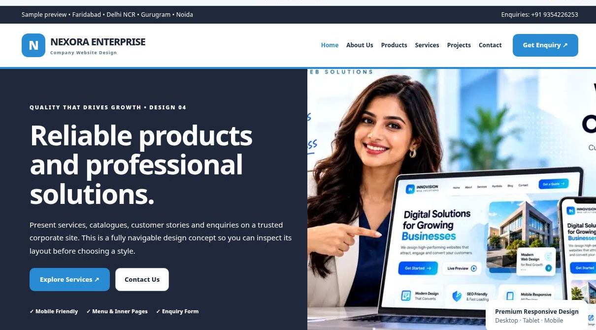 Preview screenshot of Company Website Design design 04, click to open interactive pages