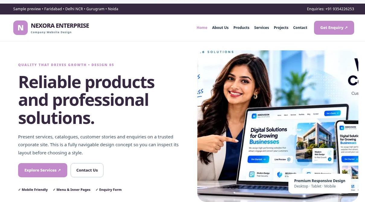 Preview screenshot of Company Website Design design 05, click to open interactive pages