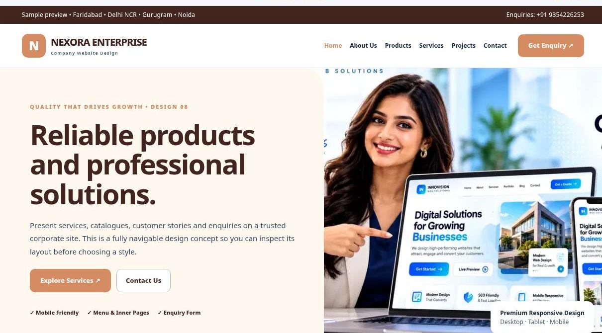 Preview screenshot of Company Website Design design 08, click to open interactive pages