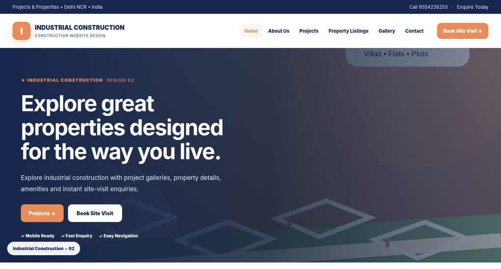 Preview screenshot of Construction Website Design design 02, click to open interactive pages