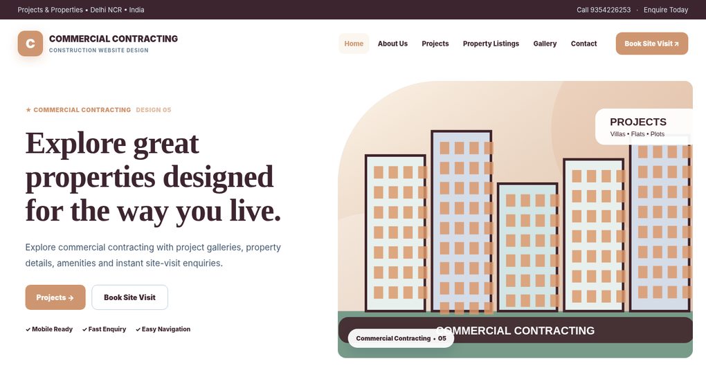 Preview screenshot of Construction Website Design design 05, click to open interactive pages
