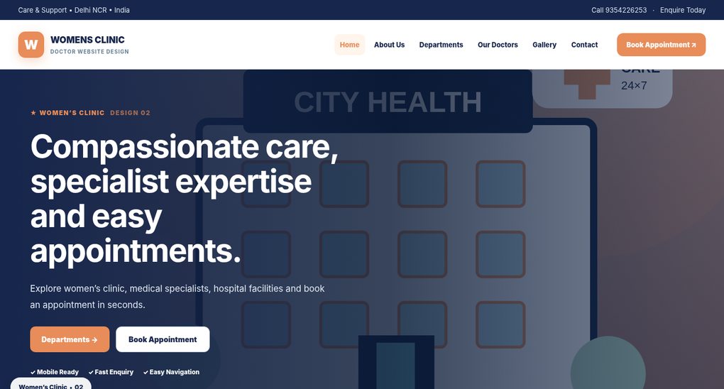 Preview screenshot of Doctor Website Design design 02, click to open interactive pages