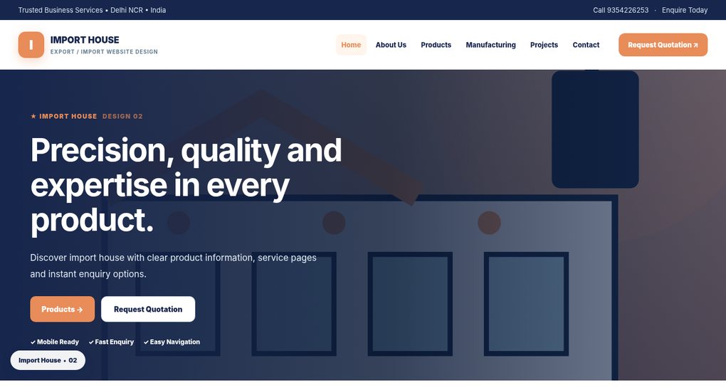 Preview screenshot of Export / Import Website Design design 02, click to open interactive pages