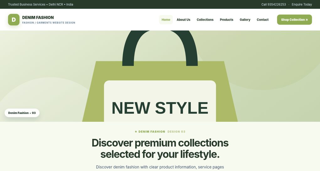 Preview screenshot of Fashion / Garments Website Design design 03, click to open interactive pages