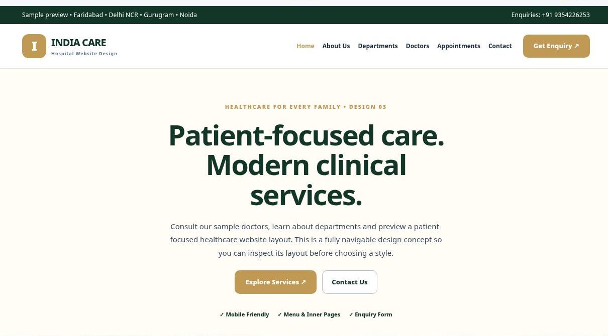 Preview screenshot of Hospital Website Design design 03, click to open interactive pages