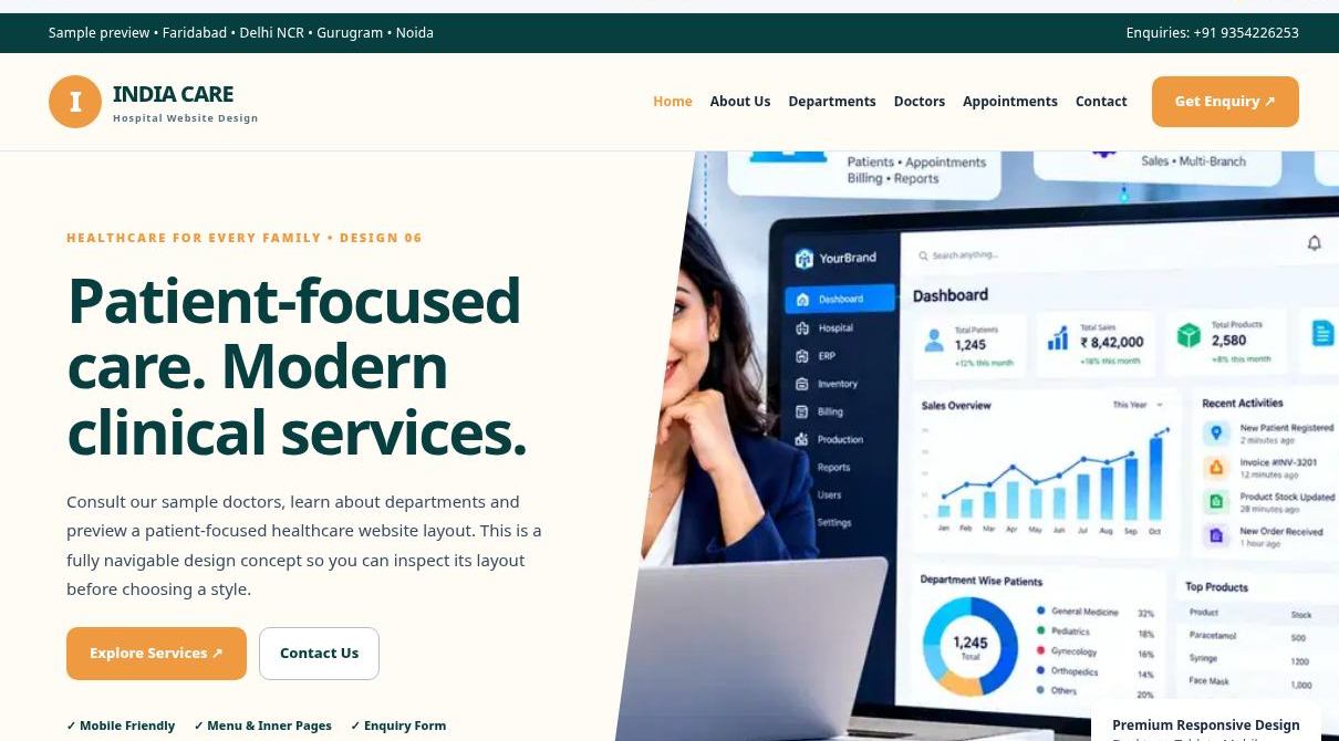 Preview screenshot of Hospital Website Design design 06, click to open interactive pages