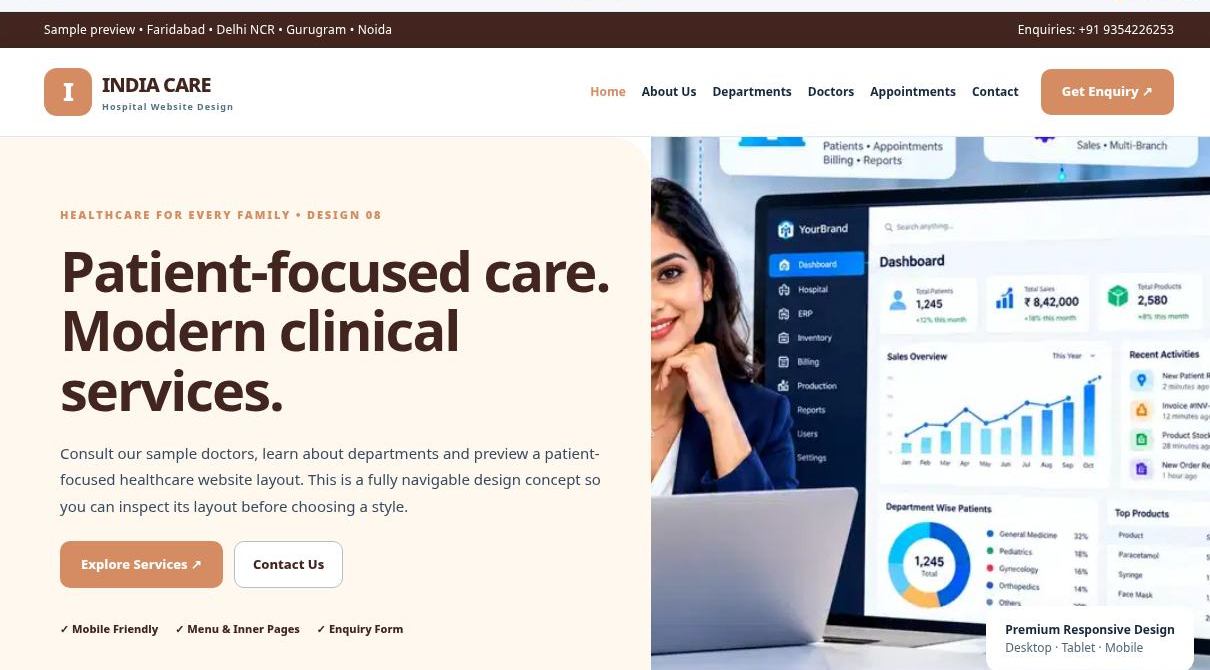 Preview screenshot of Hospital Website Design design 08, click to open interactive pages