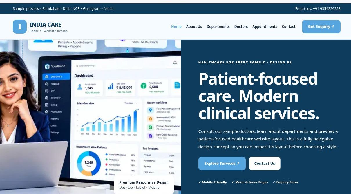 Preview screenshot of Hospital Website Design design 09, click to open interactive pages