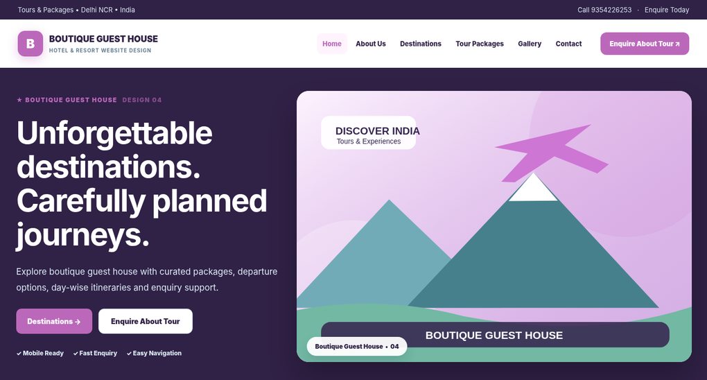 Preview screenshot of Hotel & Resort Website Design design 04, click to open interactive pages