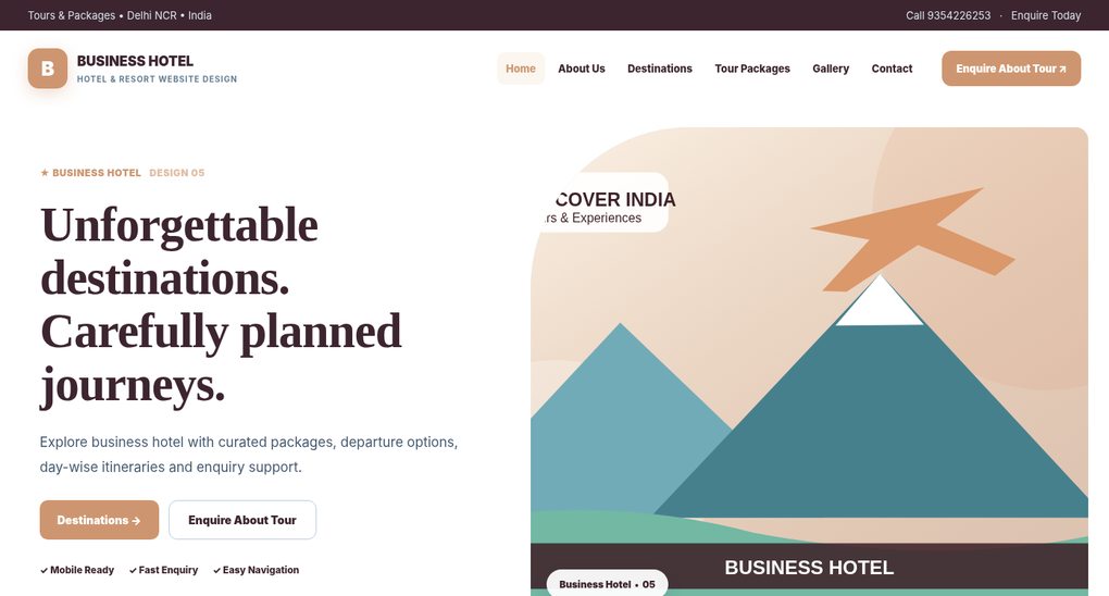 Preview screenshot of Hotel & Resort Website Design design 05, click to open interactive pages