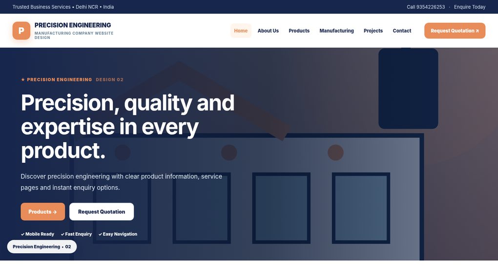 Preview screenshot of Manufacturing Company Website Design design 02, click to open interactive pages