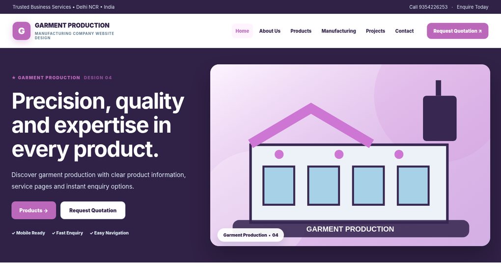Preview screenshot of Manufacturing Company Website Design design 04, click to open interactive pages