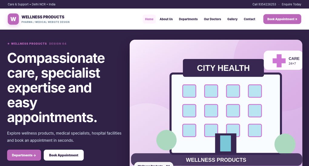 Preview screenshot of Pharma / Medical Website Design design 04, click to open interactive pages