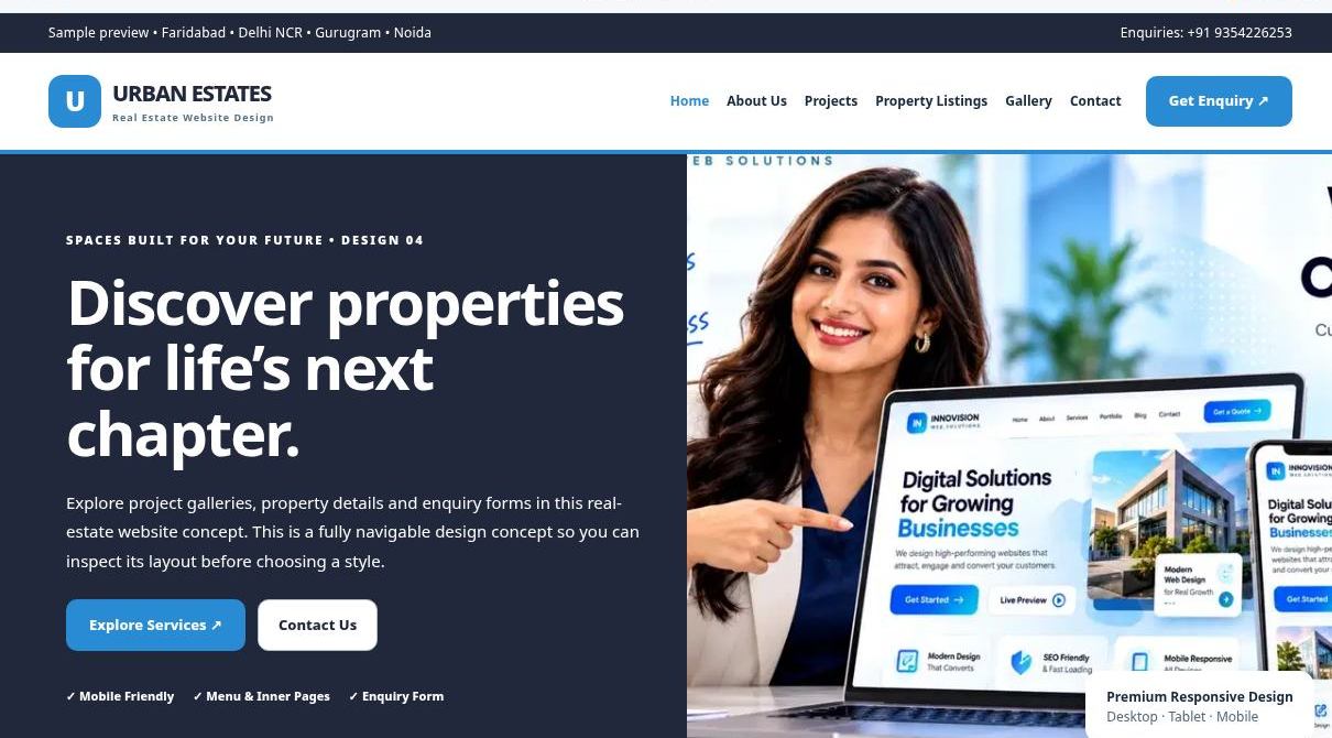 Preview screenshot of Real Estate Website Design design 04, click to open interactive pages
