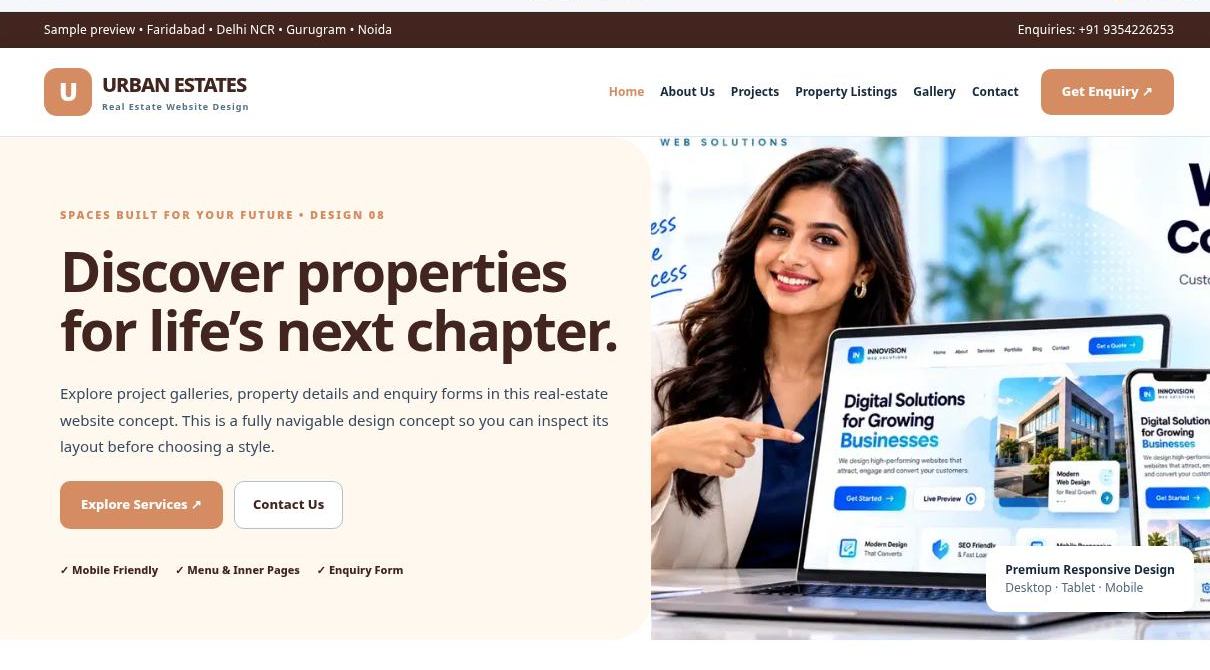 Preview screenshot of Real Estate Website Design design 08, click to open interactive pages