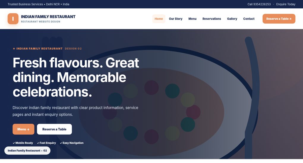 Preview screenshot of Restaurant Website Design design 02, click to open interactive pages