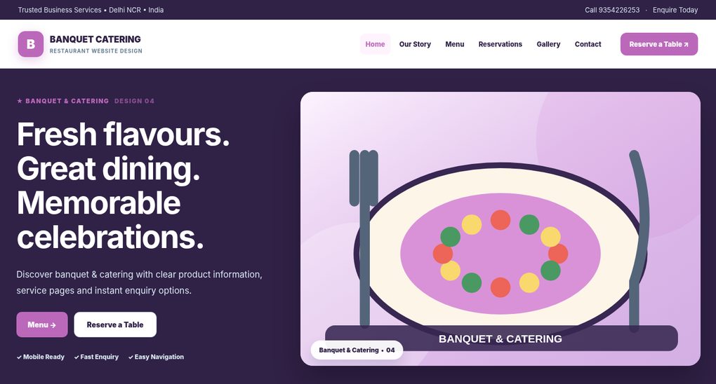 Preview screenshot of Restaurant Website Design design 04, click to open interactive pages