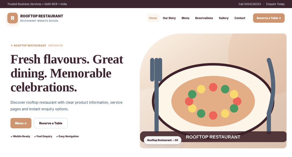 Preview screenshot of Restaurant Website Design design 05, click to open interactive pages