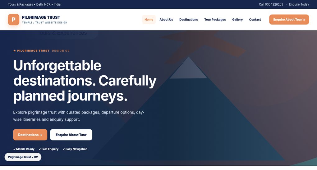 Preview screenshot of Temple / Trust Website Design design 02, click to open interactive pages