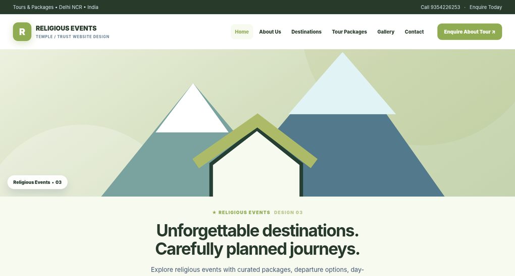 Preview screenshot of Temple / Trust Website Design design 03, click to open interactive pages