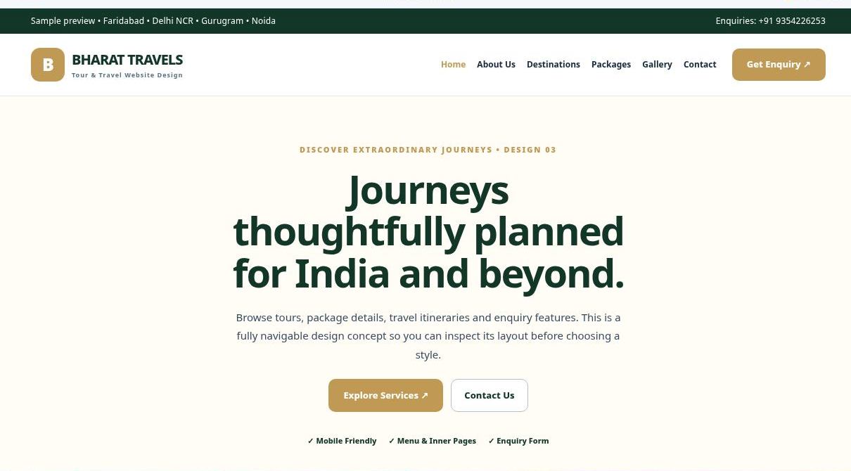 Preview screenshot of Tour & Travel Website Design design 03, click to open interactive pages