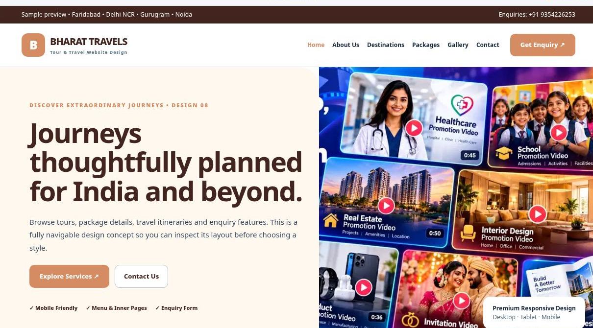Preview screenshot of Tour & Travel Website Design design 08, click to open interactive pages